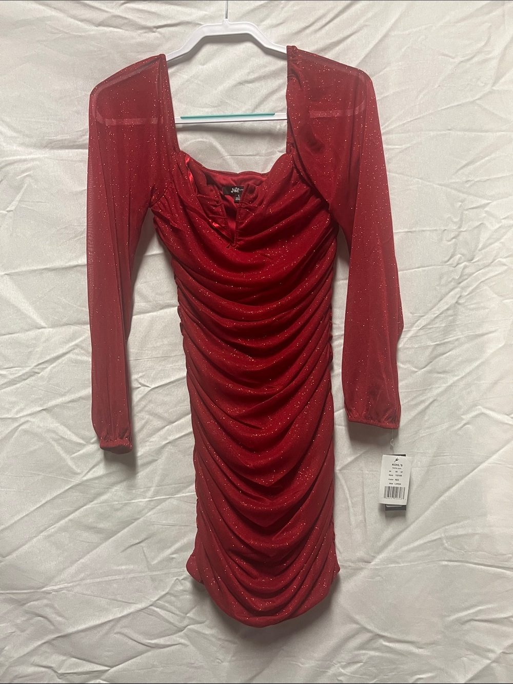 Jump Red Sparkle Ruched Long Sleeve Dress